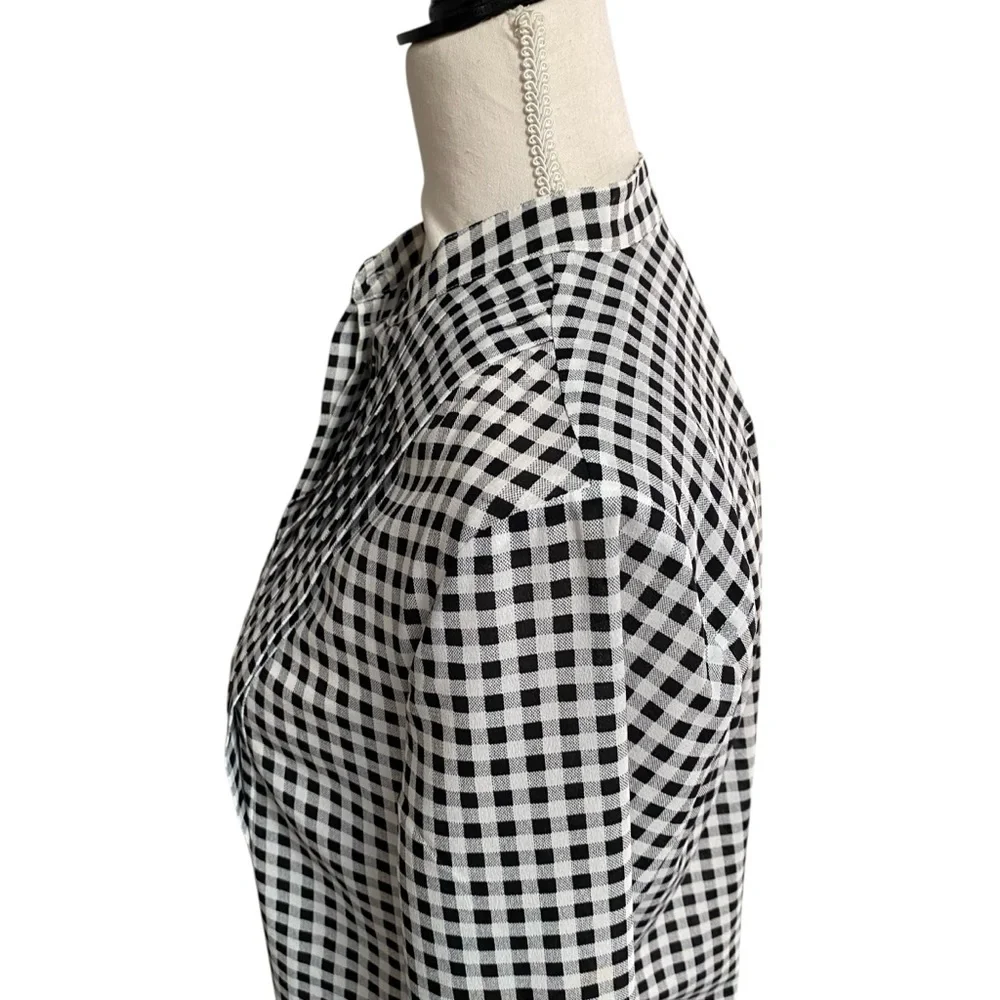 J.Crew Black White Gingham Check Long Sleeve Button Front Blouse XS - Picture 7 of 15